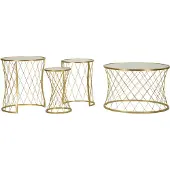 Mauro Ferretti Noah salontafelset, 4 stuks – Salontafels van goudkleurig metaal en gehard glas, diamantdesign, ruimtebesparende set – 940