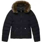 Superdry Dames Fuji Gewatteerde Jas met Imitatiebont en Capuchon zwart (L), Casual, Polyester W5012184A
