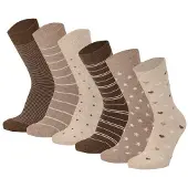 Apollo Dames sokken hartjes gestreept sterren print bio katoen 6-pack beige/bruin