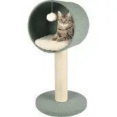 Flamingo Krabpaal Scandi Muntgroen & Wit – 40x40x77 cm – met schuilplaats, kussen & speeltje – kattenkrabpaal