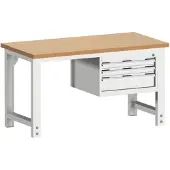 Bott cubio werkbank, handmatig in hoogte verstelbaar, beuken werkblad 40 mm, B 1500 x D 750 x H 740-1140 mm, tot 1200 kg, lichtgrijs RAL 7035
