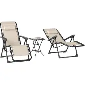 Outsunny tuinset, 3-delig. Zonnebed met bijzettafeltje, 2 ligstoelen en kussens
