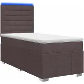 vidaXL LED boxspringbed met matras, donkerbruin, 100 x 200 cm, gestoffeerd