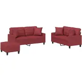 vidaXL 3-delige Loungeset met kussens kunstleer wijnrood