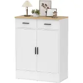 HOMCOM Sideboard-Spaanplaat-68,6L x 35B x 90,3H cm-Wit+Natuurhout