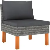 vidaXL 9-delige loungeset voor de tuin, van polyrotan en eucalyptus hout, grijs