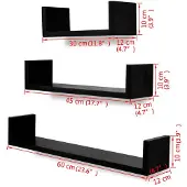 vidaXL 3 st Wandschappen U-vormig MDF zwart