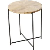 Boltze bijzettafel visgraat - metaal zwart - hout koffietafel 53x46cm.