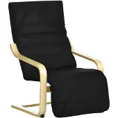 Aosom Fauteuil, fauteuil, verstelbare voetsteun, kussen, hout+zwart, 66,5 x 94 x 100 cm