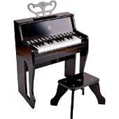 Hape Elektrische Kinderpiano met Lichtgevende Toetsen en Kruk, Zwart - 25 Toetsen, 3 Jaar+