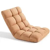 Vevor vloerstoel, 14 verstelbare posities, fauteuil met rugleuning, relaxstoel met metalen frame, bekleed met schuim en koraalvlies, multifunctioneel voor lezen en ontspannen, bruin