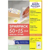Avery-Zweckform L4737REV-65 Universele etiketten 63.5 x 29.6 mm Papier Wit 65 vellen Weer verwijderbaar Inkjet, Laser (zwart/wit), Laser (kleur), Kopiëren