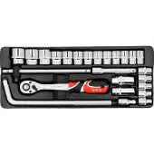 YATO Set van 1/2" dopsteeksleutels, 25-delig, in een metalen koffer