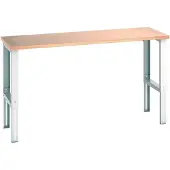 Bott cubio werktafel, handmatig in hoogte verstelbaar, beuken multiplex blad, B 2000 x D 750 x H 740-1140 mm, tot 600 kg, gentiaanblauw/lichtgrijs
