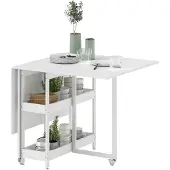 HOMCOM Eettafel, inklapbaar, keukentafel voor 4 personen, met 2 open vakken en wielen