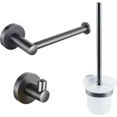 FortiFura Calvi Toiletset - toiletborstelhouder - open - handdoekhaak - toiletrolhouder - zonder klep - geborsteld gunmetal (antraciet) SW721175/SW721173/SW721172