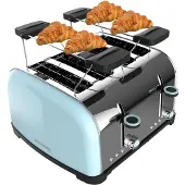 Cecotec Toastin' time 1700, voor 4 sneetjes brood, blauw, roestvrij staal, met knoppen, hendel, draaibaar, 1700 W, 220 - 240 V