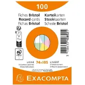 Exacompta Pak 100 steekkaarten onder krimpfolie - Bristol gelijnd niet geperforeerd 74x105mm - Geassorteerd - 10852E