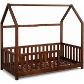 Buxibo Kinderbed – Houten Huisbed met Veiligheidsrails – Peuter Bed – 60x120 cm – Walnoot