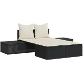 vidaXL Dubbele ligbed met kussen, zwart, van polyrotan