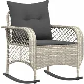 vidaXL Tuinschommelstoel met kussens poly rattan lichtgrijs