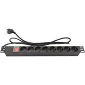GOOD CONNECTIONS 19 inch stekkerdoos | schakelaar | CEE 7/7 - 8x CEE 7/3 | 1U | zwart | 1,8 meter