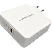 LC-Power LC-GAN-100 USB-oplader 100 W 2x USB-C, 1x USB-A USB PD 3.0 Wit Binnen GaN, Snellader, USB Power Delivery (USB-PD)