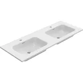 Wiesbaden Bajo Meubelwastafel Dubbel 120x46cm - Keramiek - 2 Kraangaten - Glans Wit - 8721214113967 - Rechthoekig - Wastafels, Meubelwastafels