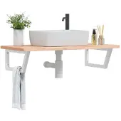 vidaXL Badkamer wandschap staal en massief beukenhout