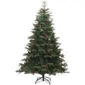 vidaXL Kunstkerstboom met scharnieren dennenappels en bessen 210 cm