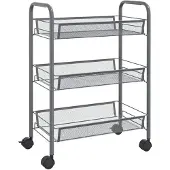 vidaXL Keukenwagen, 3 niveaus, grijs, 46x26x64 cm, ijzer