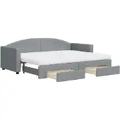 vidaXL Slaapbank met onderschuifbed en lades 80x200 cm stof lichtgrijs