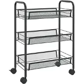 vidaXL Keukenwagen, 3 niveaus, zwart, 46x26x64 cm, ijzer