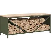 vidaXL Brandhoutrek met houten blad olijfgroen 100,5x35,5x40 cm