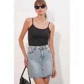 Big Dart Hoge Taille Polkadot Denim Mini Rok