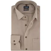 Olymp bruin overhemd semi-wide collar 100% katoen normale fit
