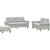 vidaXL 3-delige Loungeset met kussens fluweel lichtgrijs