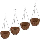 vidaXL Plantenbakken hangend 4 st met kokosbak staal Ø 40x63 cm zwart