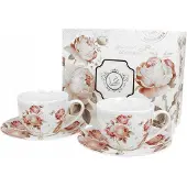 Duo Set van 2 Porseleinen Kopjes met Schotels, 250 ml, Bloemendessin