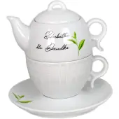 Lubiana Merkloos Porseleinen Theeservies: Mok, Theepot & Schotel