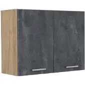 Vicco Glazen keukenkast R-Line, Zwart beton/Goudkleurig Eiken, 80 cm