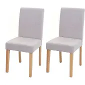 Mendler Set van 2 eetkamerstoelen Keukenstoel Littau ~ textiel, crème-beige, lichtgekleurde poten