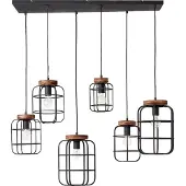 Brilliant 99558/66 Gwen Pendel Zwart Staal/Hout - 6 x E27