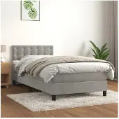 vidaXL Boxspring met matras fluweel lichtgrijs 100x200 cm