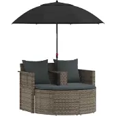 vidaXL Tuinbed met parasol, grijs, polyrotan