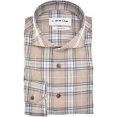 Ledub Modern Fit overhemd beige blauw geruit