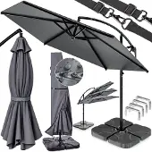 Casaria Zweefparasol antraciet 300 cm compleet set inclusief 4 gewichten en beschermhoes