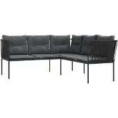 vidaXL Tuinset, L-vormig, met kussens, zwart, staal en textiel