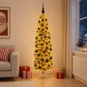 vidaXL Kunstzinnige Slanke Kerstboom met Ballen 180 cm 300 LED's