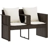 vidaXL Tuinbed met parasol poly rattan bruin